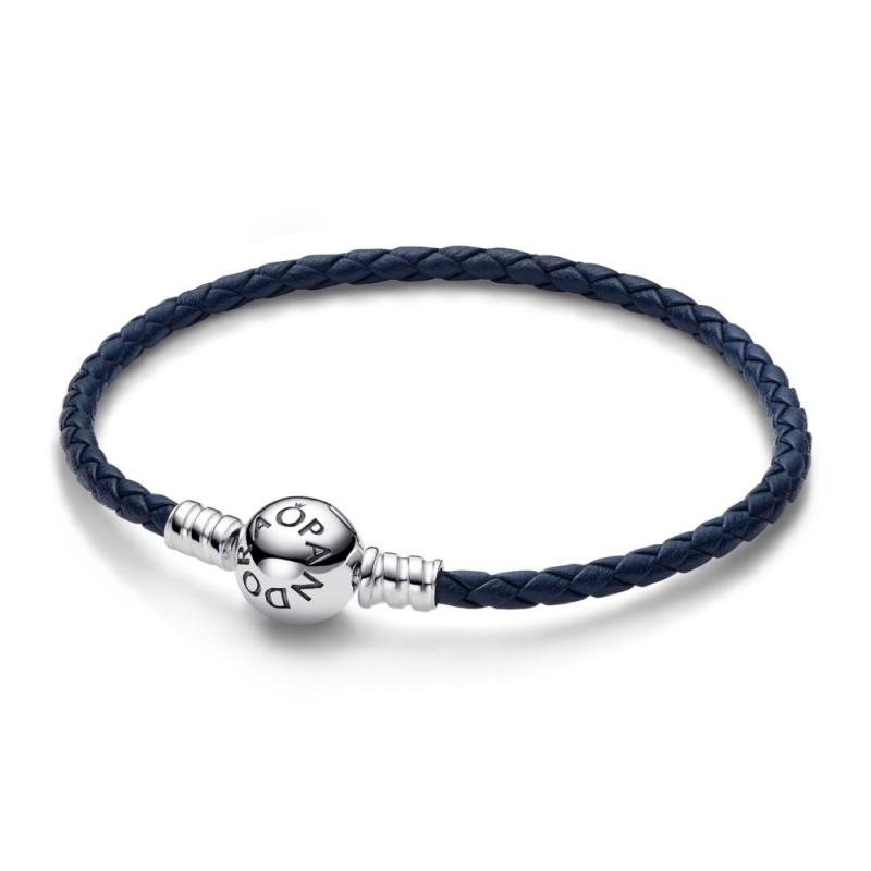 Pandora ørke Blåt æder Armbånd Med Klassisk Kugle å 592790c01 - Pandora Armbånd  - 1233690205472