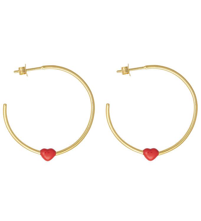 Metallic/Rød Design Letters Little Big Love Hoops Guldrød - Design Letters Øreringe  - 5710498199814