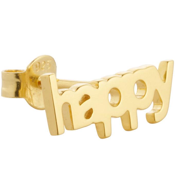Metalliske Design Letters Ørering - Happy 18k Guldbelagt