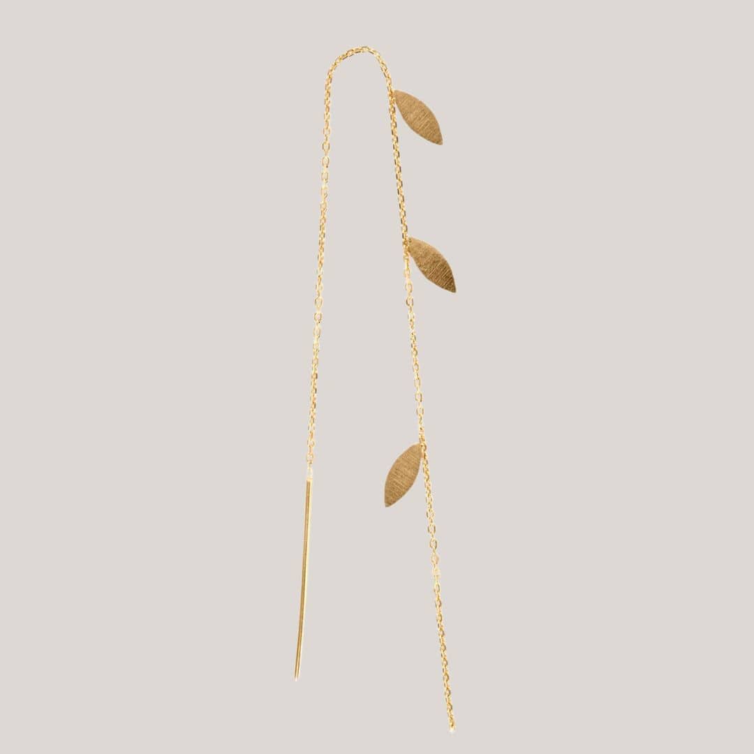 Gold Three Leaves Earring Piece ørering ørekæde Med Blade Guld - Stine A Øreringe  - 5712778001060